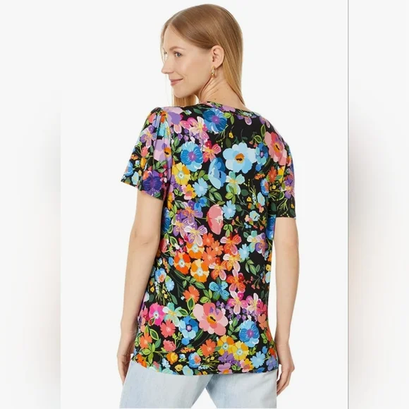 Johnny Was Wild Bloom FLUTTER SLEEVE HENLEY Woman’s Size 2x - Picture 2 of 16